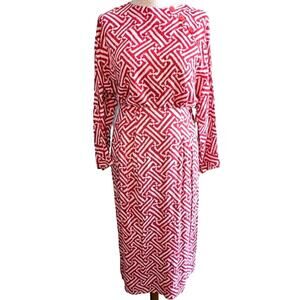 Vintage Y2K 90s Art to Wear Skirt Blouse Set Size 6 Size 8 Red White Midi